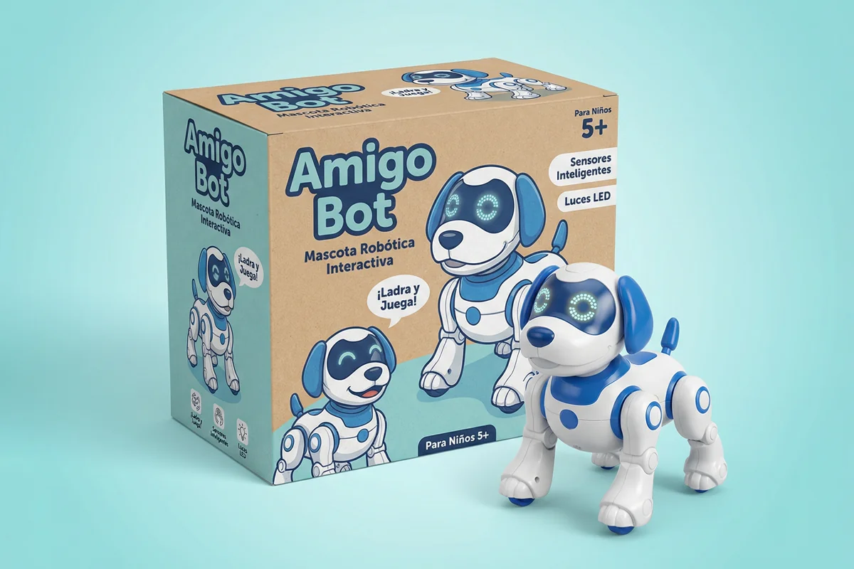 Empaque juguete interactivo animatronico perro offset